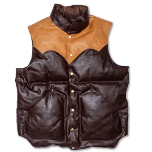 CHALLENGER Down Vest Duo-Tone in Seal Brown Shinki Hikaku Horsehide (RCL-10083D)