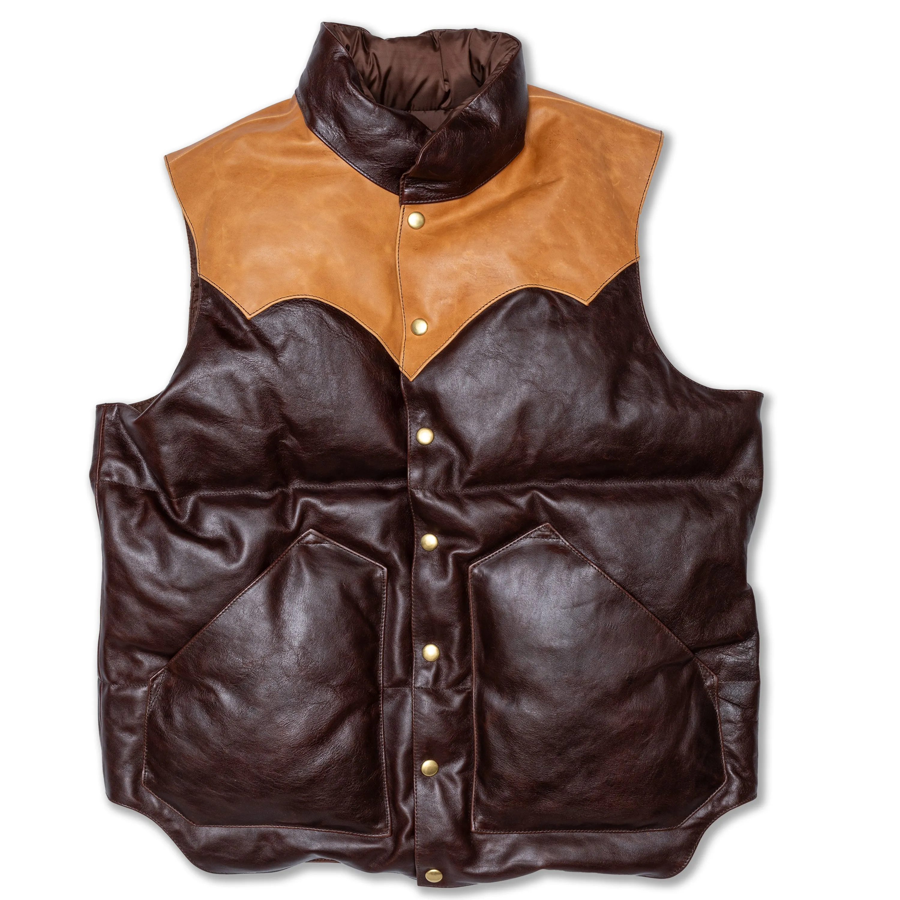 CHALLENGER Down Vest Duo-Tone in Seal Brown Shinki Hikaku Horsehide (RCL-10083D)