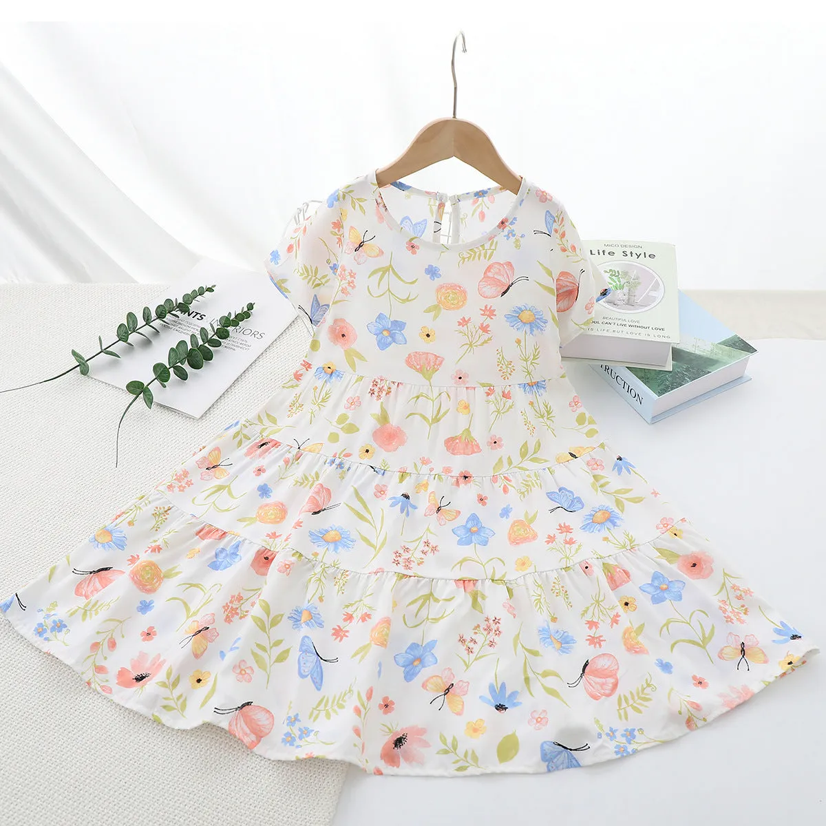 Children's Clothing 2025 Summer New Children's Noil Poplin Dress Girls' Princess Dress Women's Baby Breathable Thin Dress