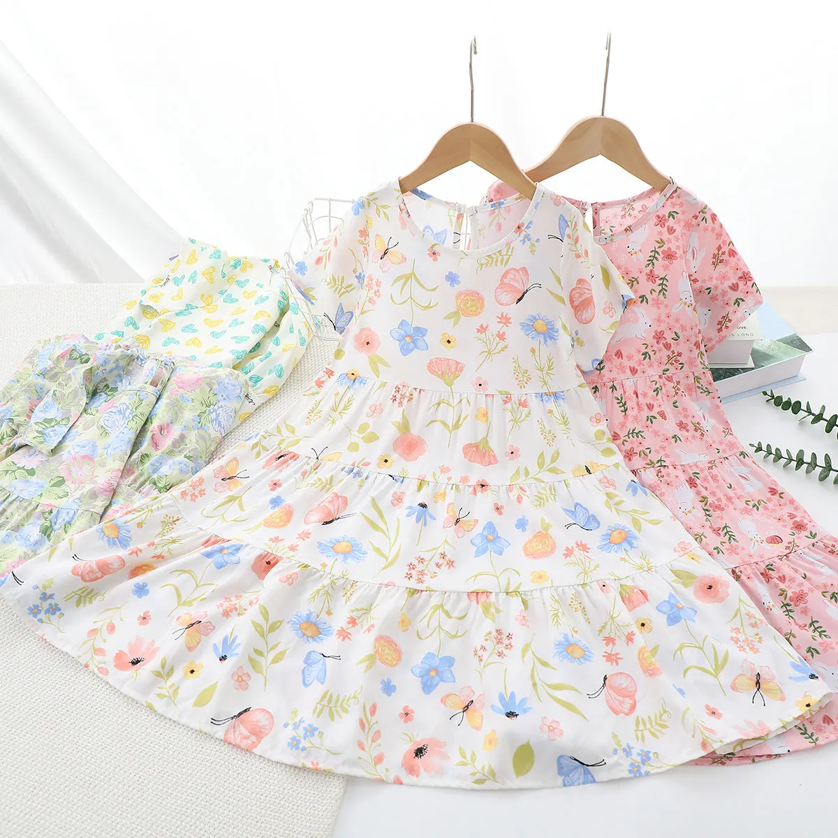 Children's Clothing 2025 Summer New Children's Noil Poplin Dress Girls' Princess Dress Women's Baby Breathable Thin Dress