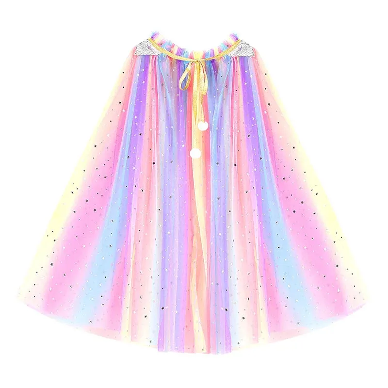 Christmas Halloween Girls Cloak Outerwear One Size Sequins Shawl Kids Coat for Birthday Party Beach Rainbow Princess Costume