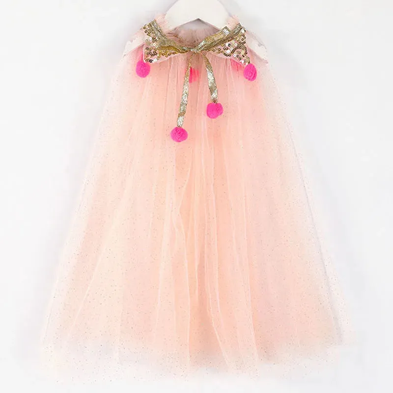 Christmas Halloween Girls Cloak Outerwear One Size Sequins Shawl Kids Coat for Birthday Party Beach Rainbow Princess Costume