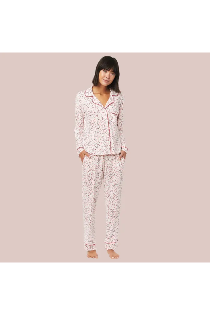 Confetti Dot Pima Knit Long-Sleeved Pajama - Red