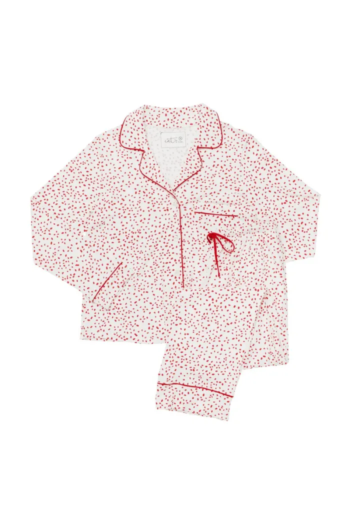 Confetti Dot Pima Knit Long-Sleeved Pajama - Red