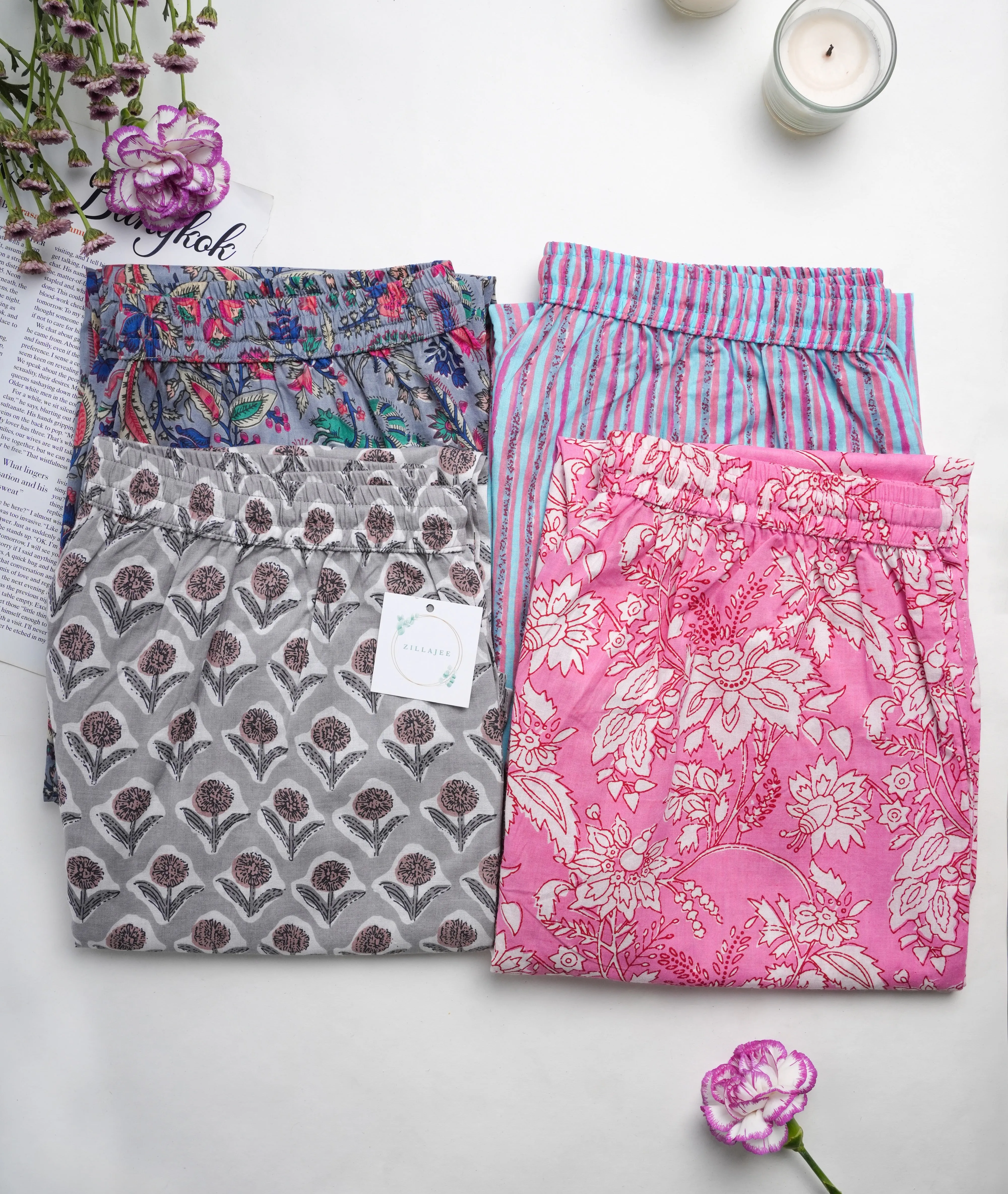 Cotton Pajama Pants Women - 4-Pack Bundle