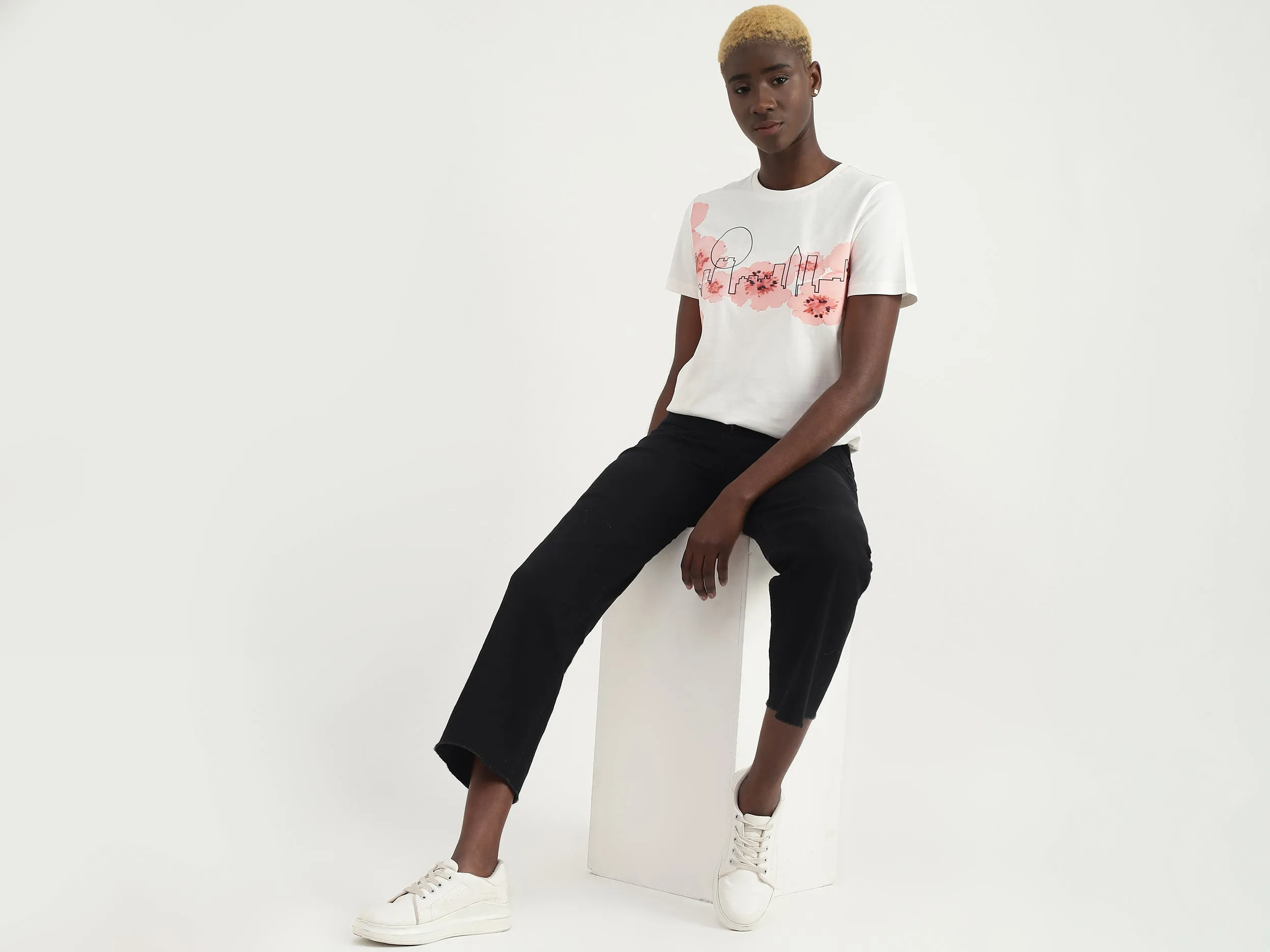Cotton Printed Round Neck Women T-shirts