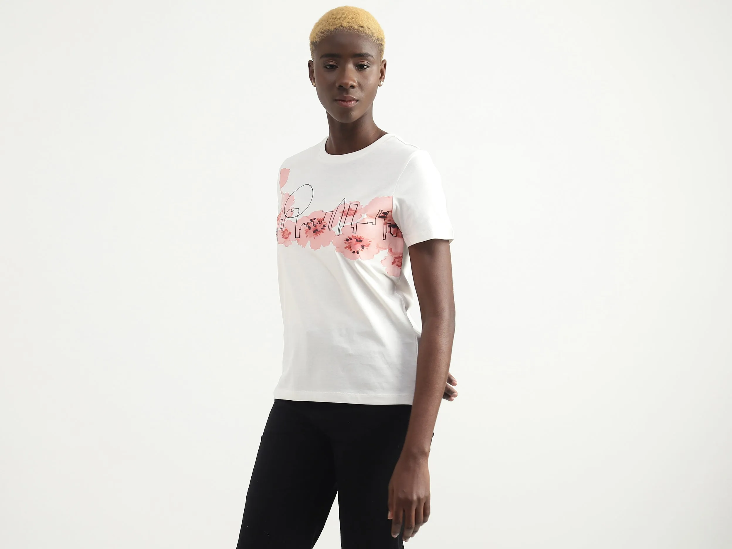 Cotton Printed Round Neck Women T-shirts