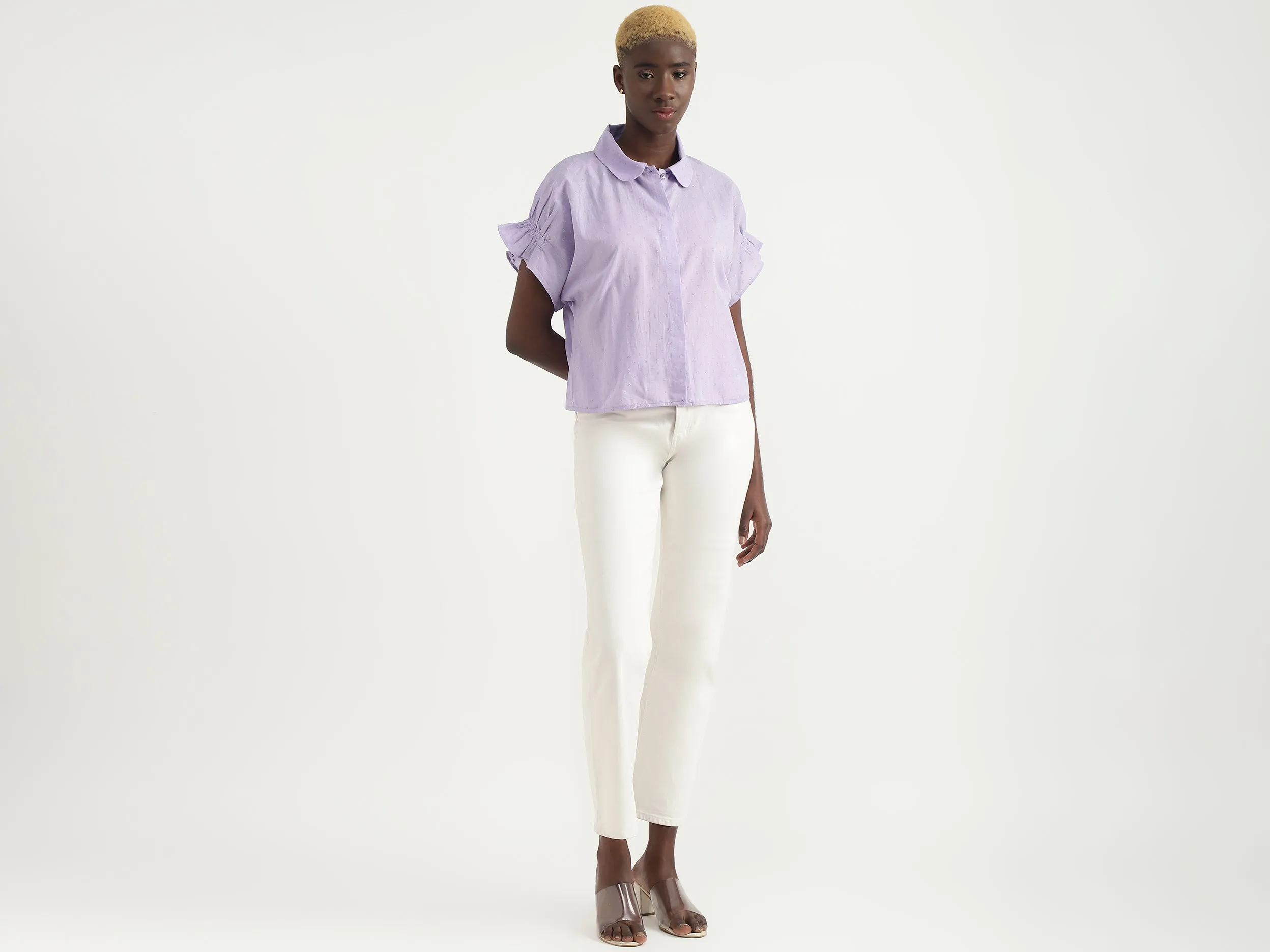 Cotton Solid Spread Collar Women Shirts