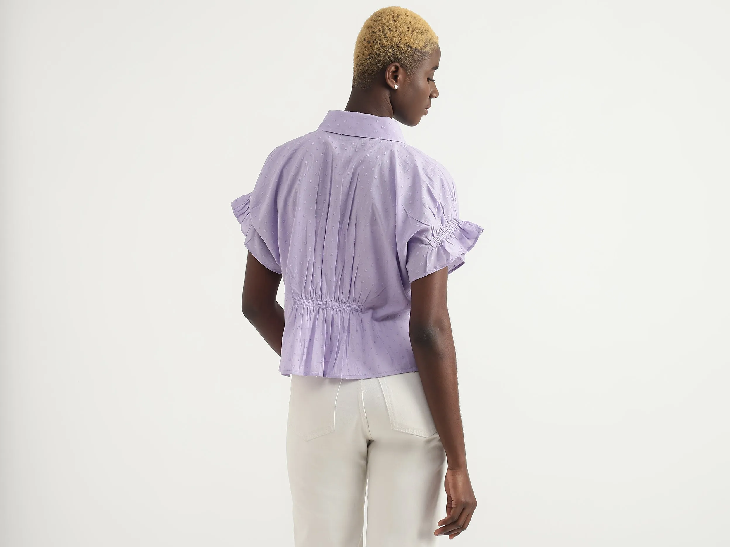 Cotton Solid Spread Collar Women Shirts