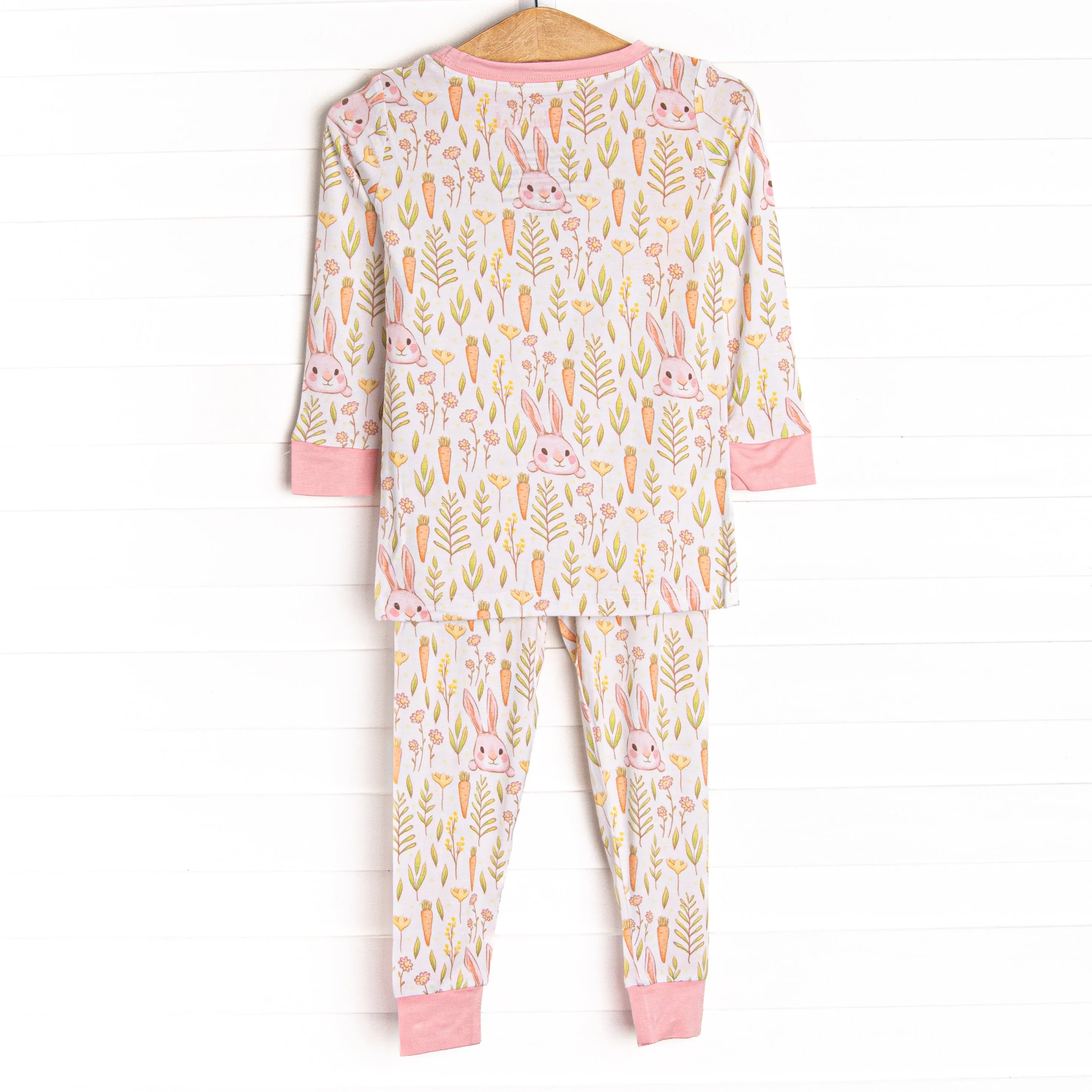 Cottontails and Carrots Bamboo Pajama Set, Pink