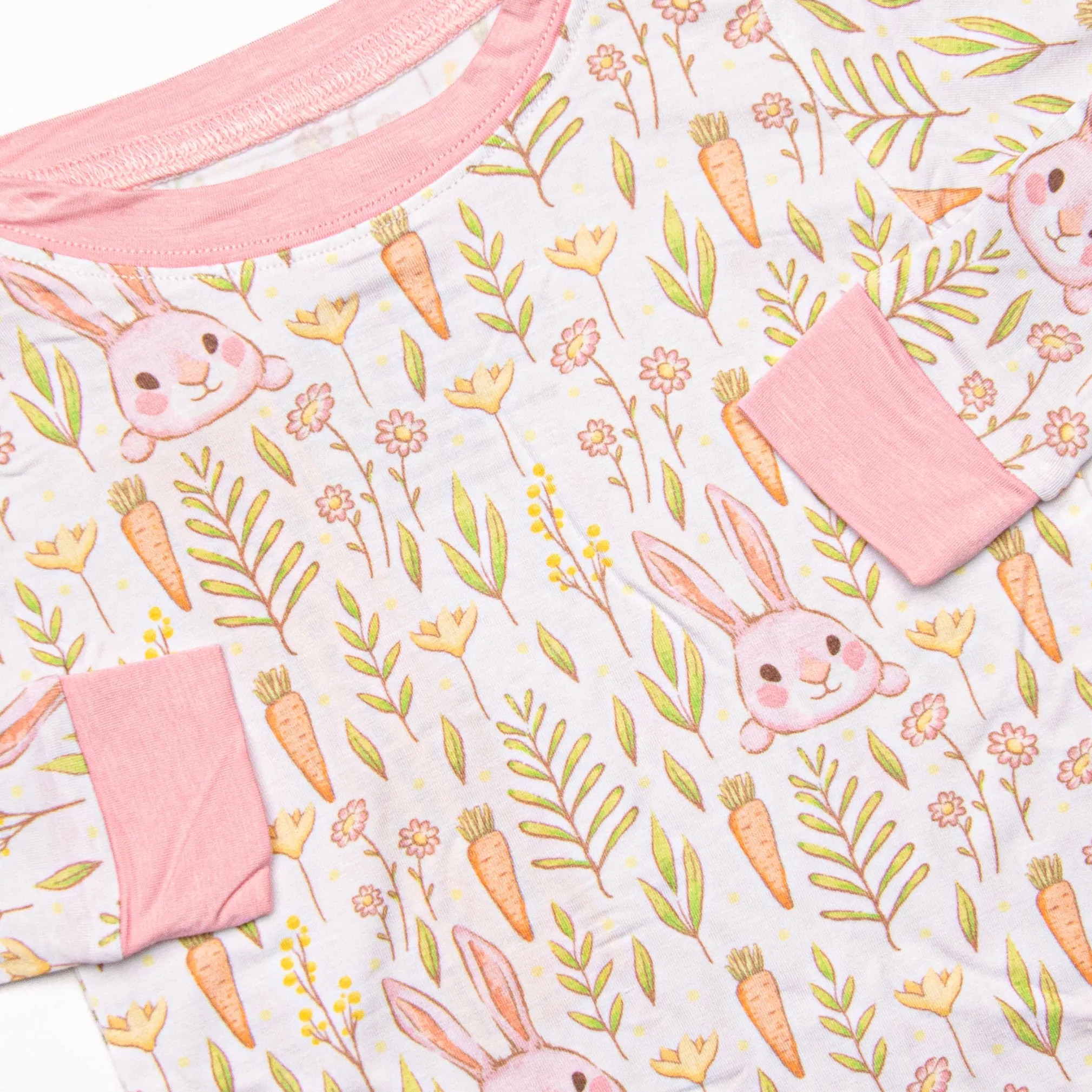 Cottontails and Carrots Bamboo Pajama Set, Pink