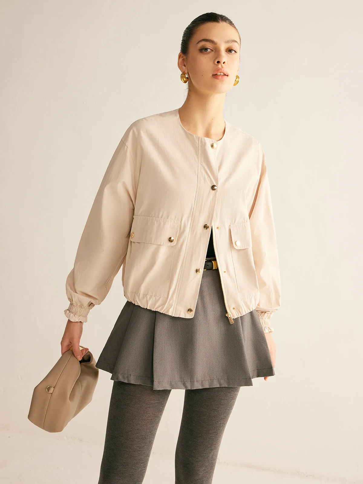 Crew Neck Button Thin Jacket