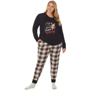Cuddl Duds Womens Black Dogs Sweater Knit Socks 3 Pc Pajamas Sets Plus Sz 2X NWT