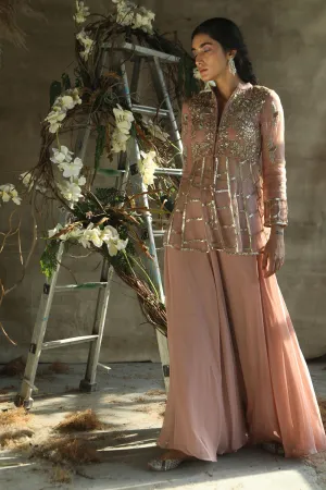 Dark Rosegold Indo-Western Peplum Top With Bella Pants
