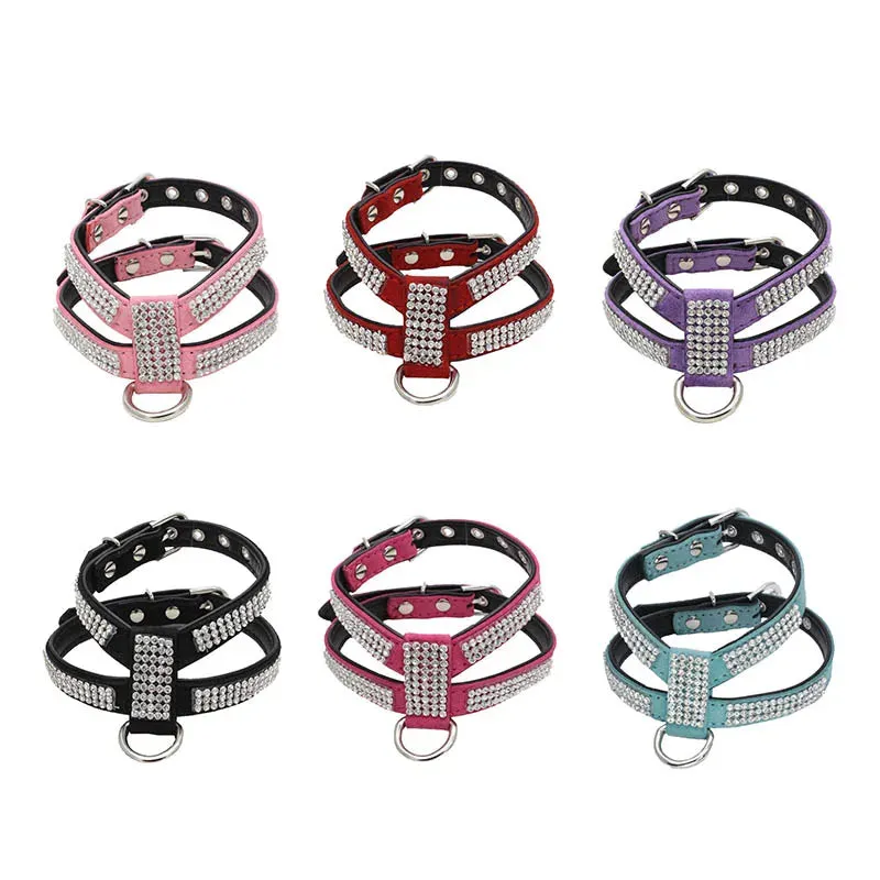 Dog Collar Adjustable Pet Products Pet Necklace Dog Harness Leash Bling Rhinestone Exquisite Crystal Diamond Dog Collar Supplies