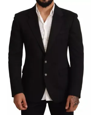 Dolce & Gabbana Black Cotton Slim Fit Coat Blazer Jacket