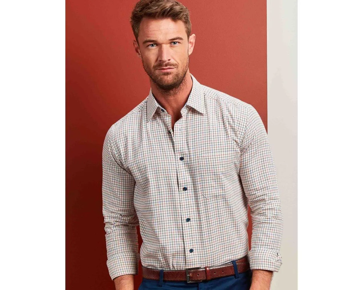 Double Two Men's Classic Fit Long Sleeve Pure Cotton Check Shirt 15 to 23