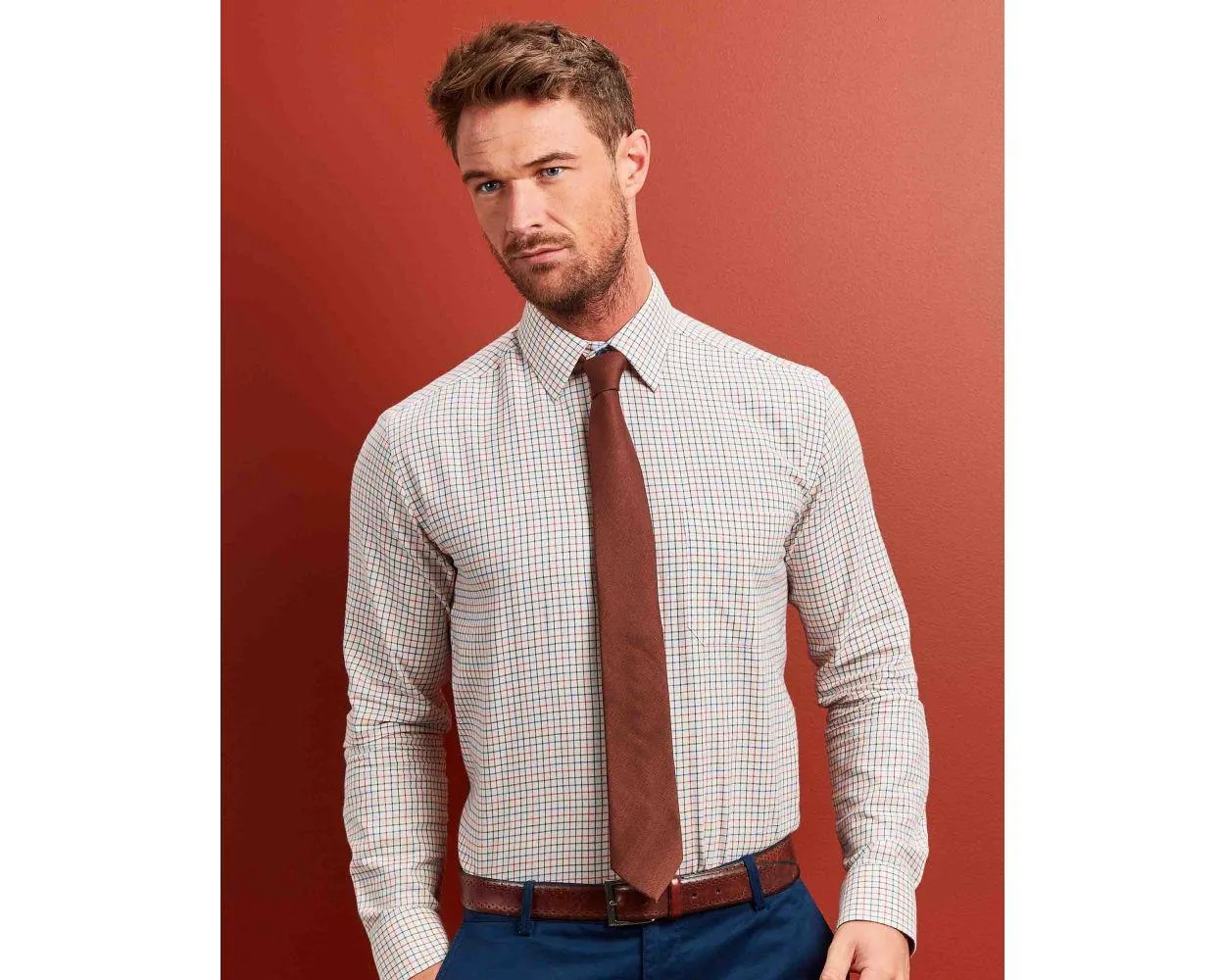 Double Two Men's Classic Fit Long Sleeve Pure Cotton Check Shirt 15 to 23