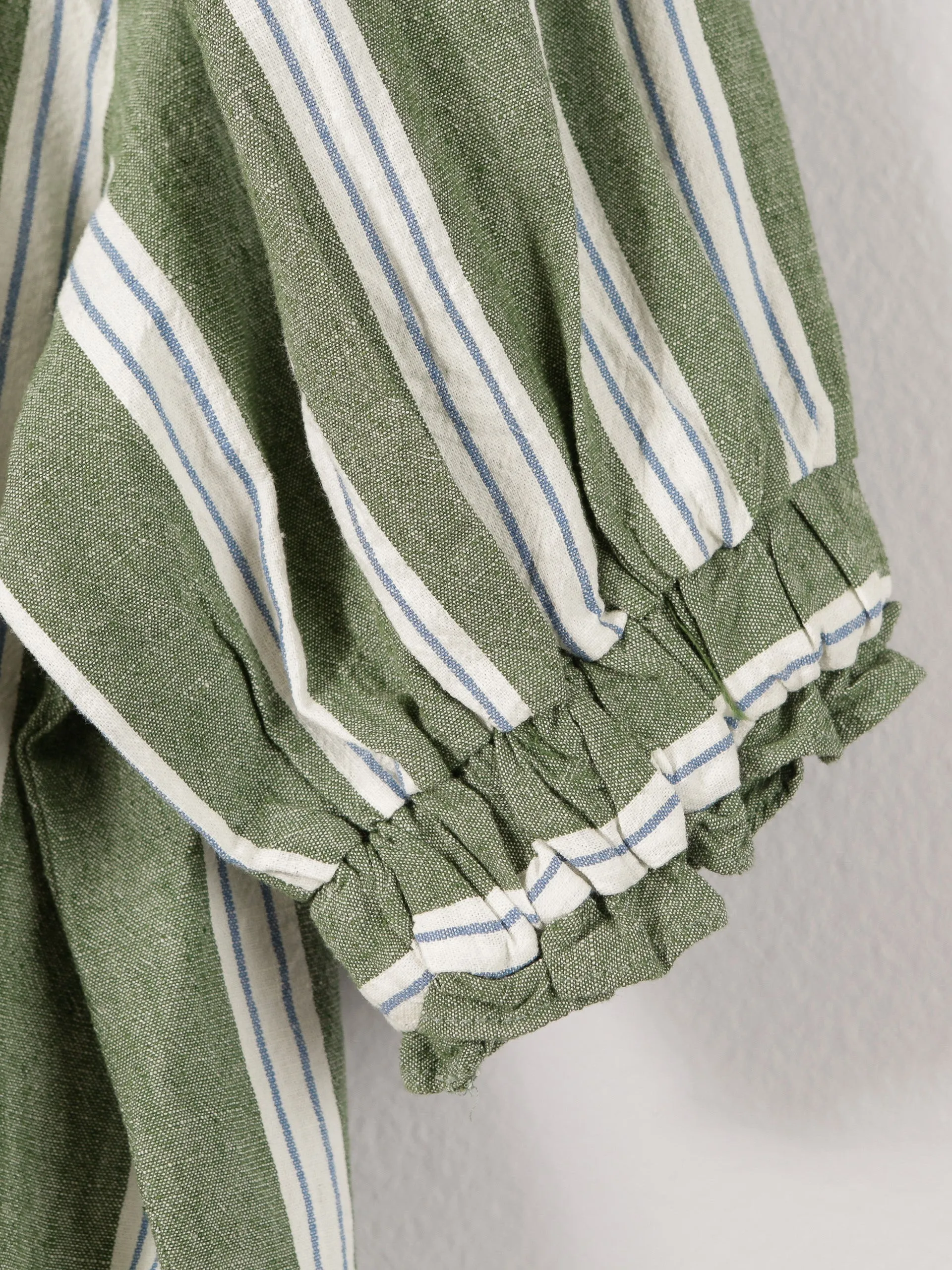 Elastic Short Sleeve Top In Green Stripe