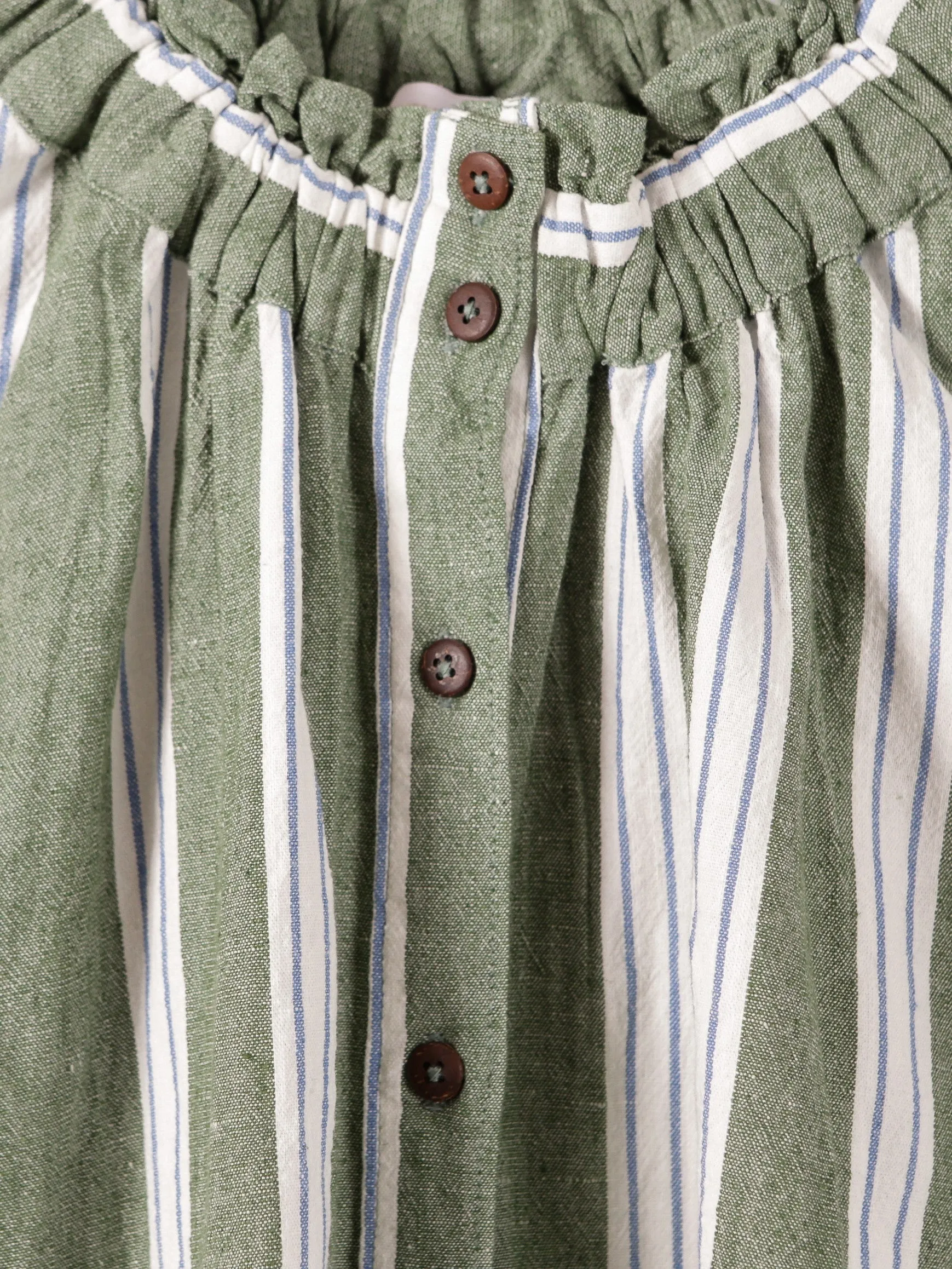 Elastic Short Sleeve Top In Green Stripe
