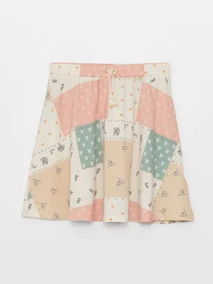 Elastic Waist Patterned Girl Skirt