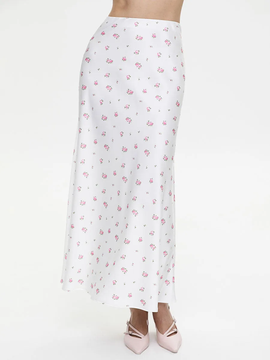 Elegant Floral Satin Printed High Waist Printed Skirt