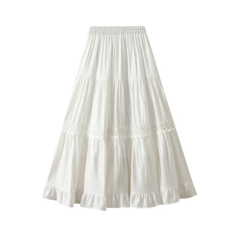 Elegant Lace Mid Length High Waist A Line Skirt