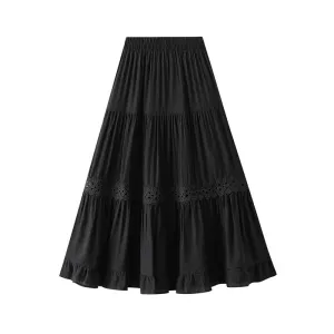Elegant Lace Mid Length High Waist A Line Skirt