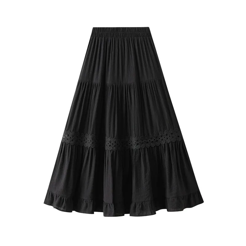 Elegant Lace Mid Length High Waist A Line Skirt