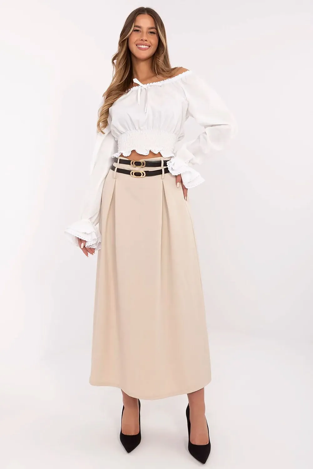 Elegant smooth pattern subtle pleats skirt