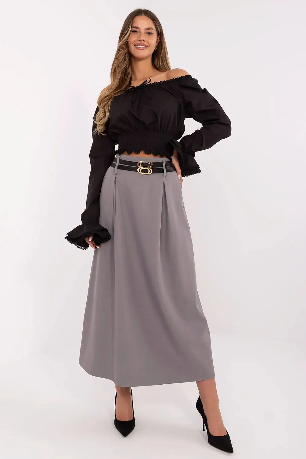 Elegant smooth pattern subtle pleats skirt