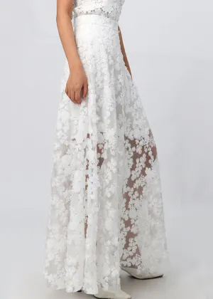 Elegant White Zippered High Waist Lace Skirt Summer