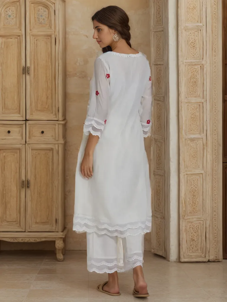 Embroidered Cotton Kurta with Pants Set