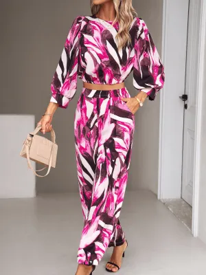 Fall Baecation Printed Long Matching Set - Pink