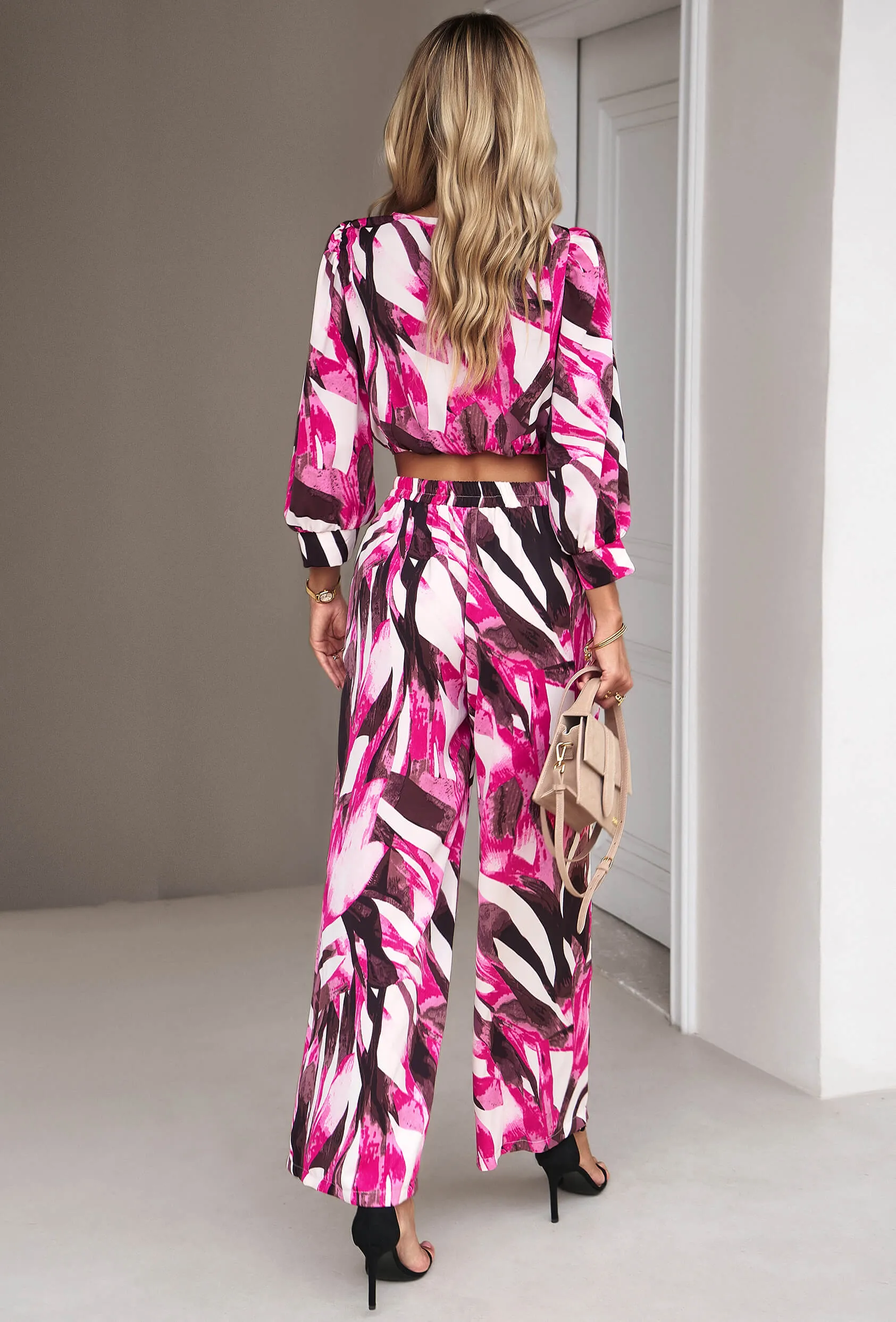 Fall Baecation Printed Long Matching Set - Pink