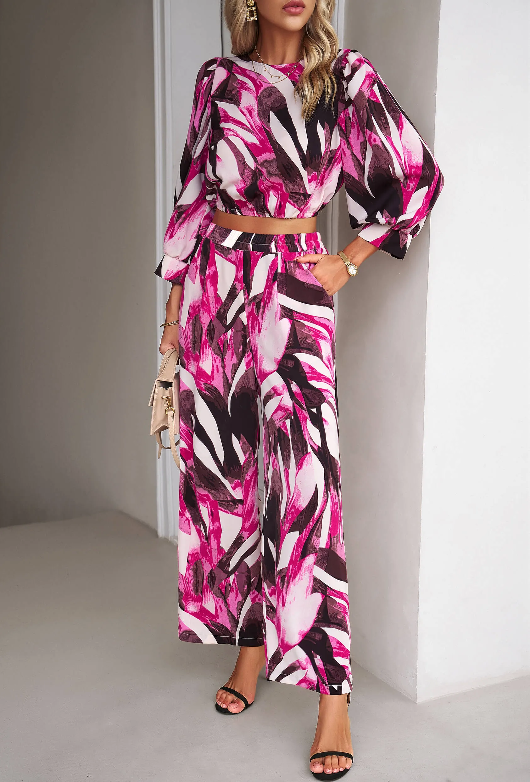 Fall Baecation Printed Long Matching Set - Pink