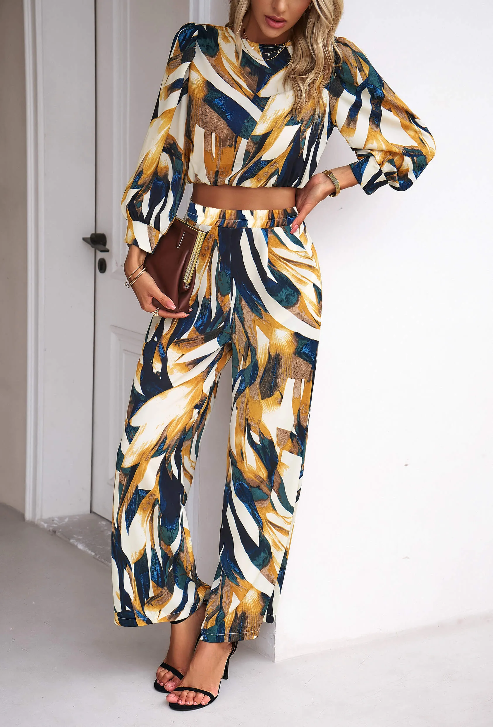 Fall Baecation Printed Long Matching Set - Yellow