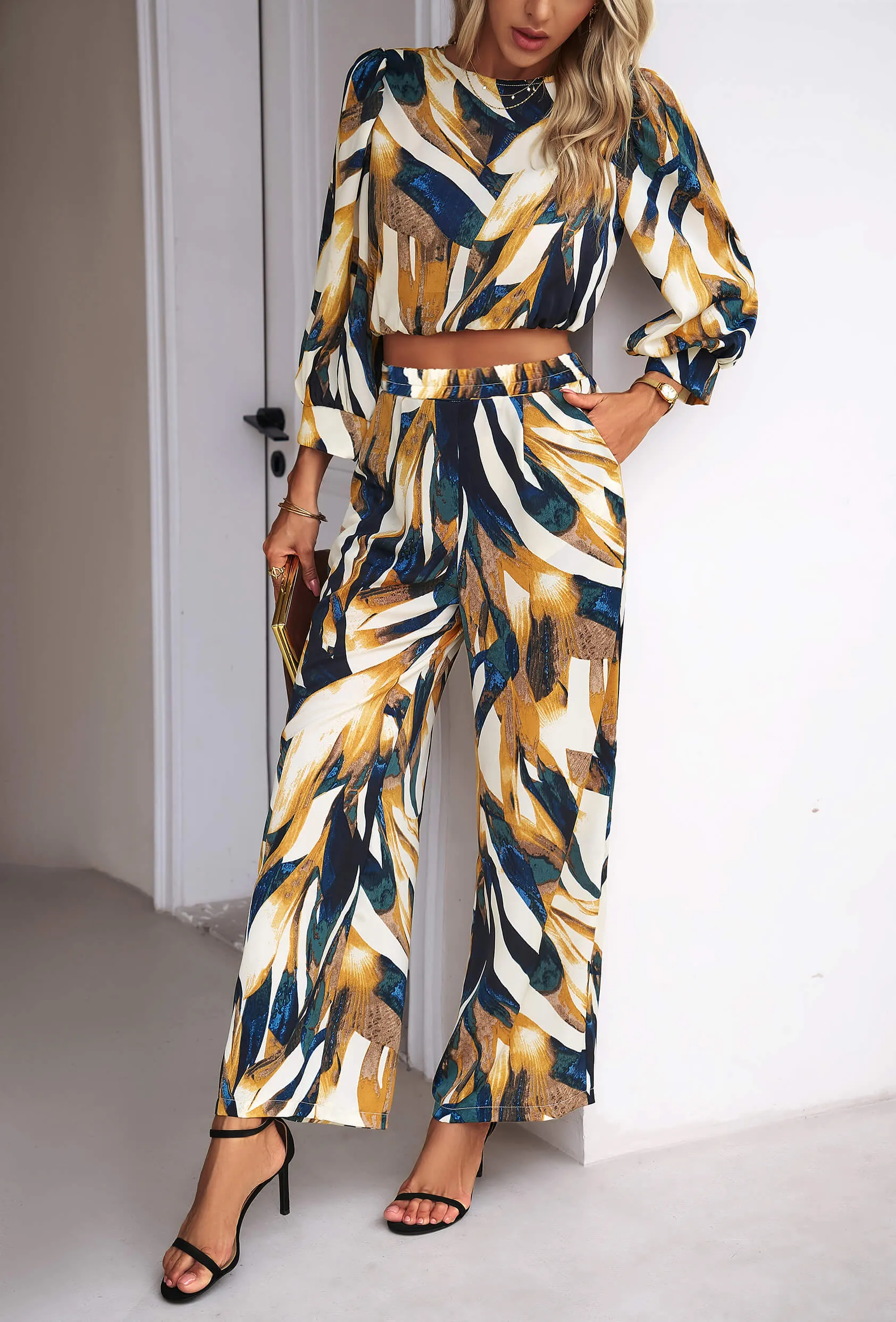 Fall Baecation Printed Long Matching Set - Yellow