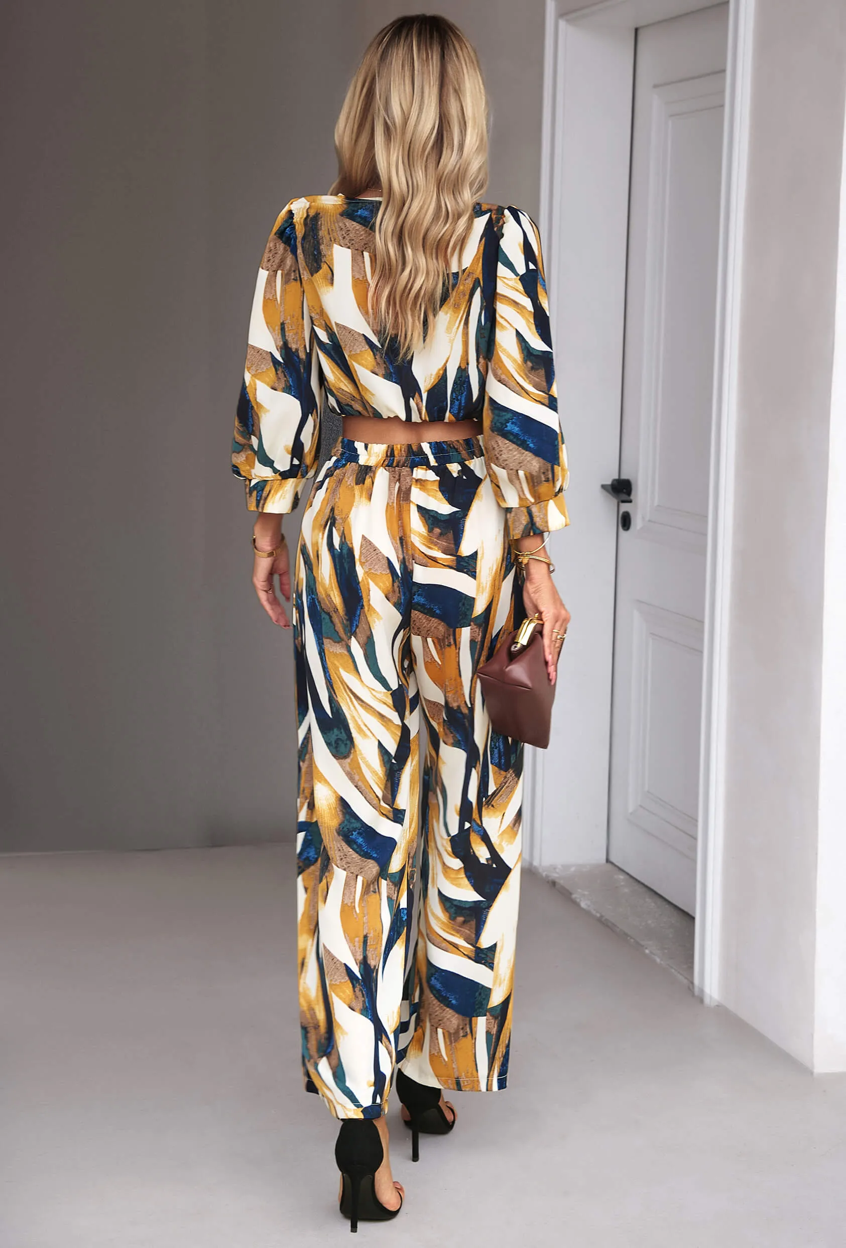 Fall Baecation Printed Long Matching Set - Yellow