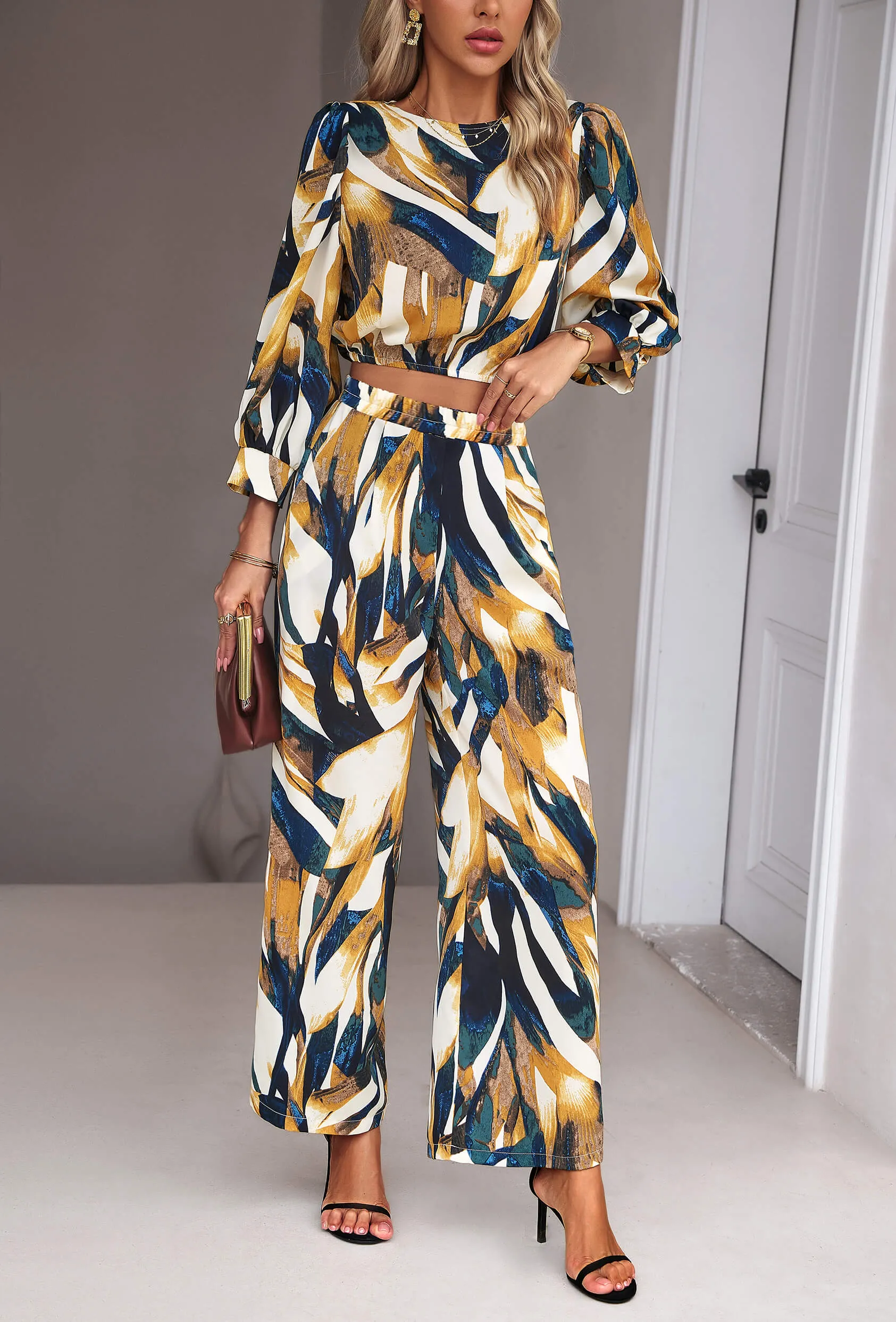 Fall Baecation Printed Long Matching Set - Yellow
