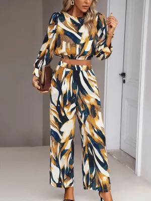 Fall Baecation Printed Long Matching Set - Yellow