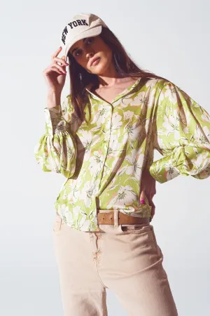Floral Print chiffon Shirt in Green