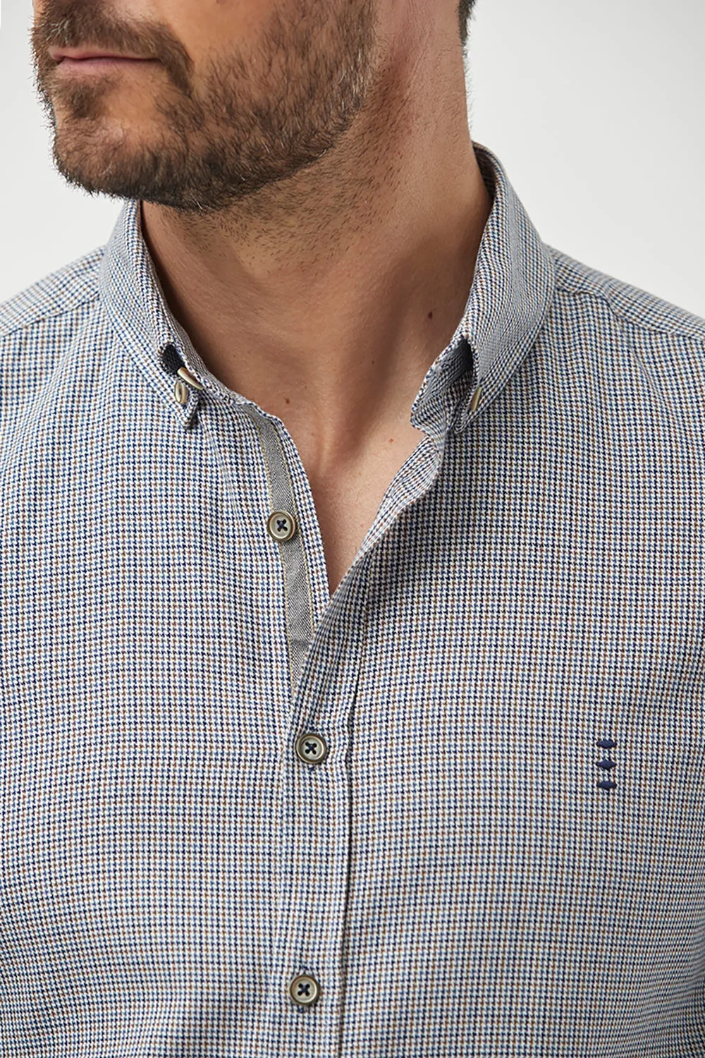 FLORENTINO COTTON L/S BUTTON DOWN HOUNDSTOOTH SHIRT 320805