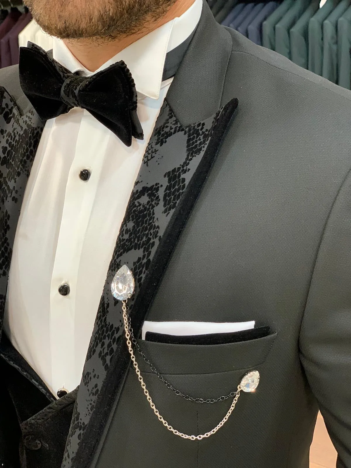 Genova Black Slim Fit Peak Lapel Tuxedo for Elegant Occasions