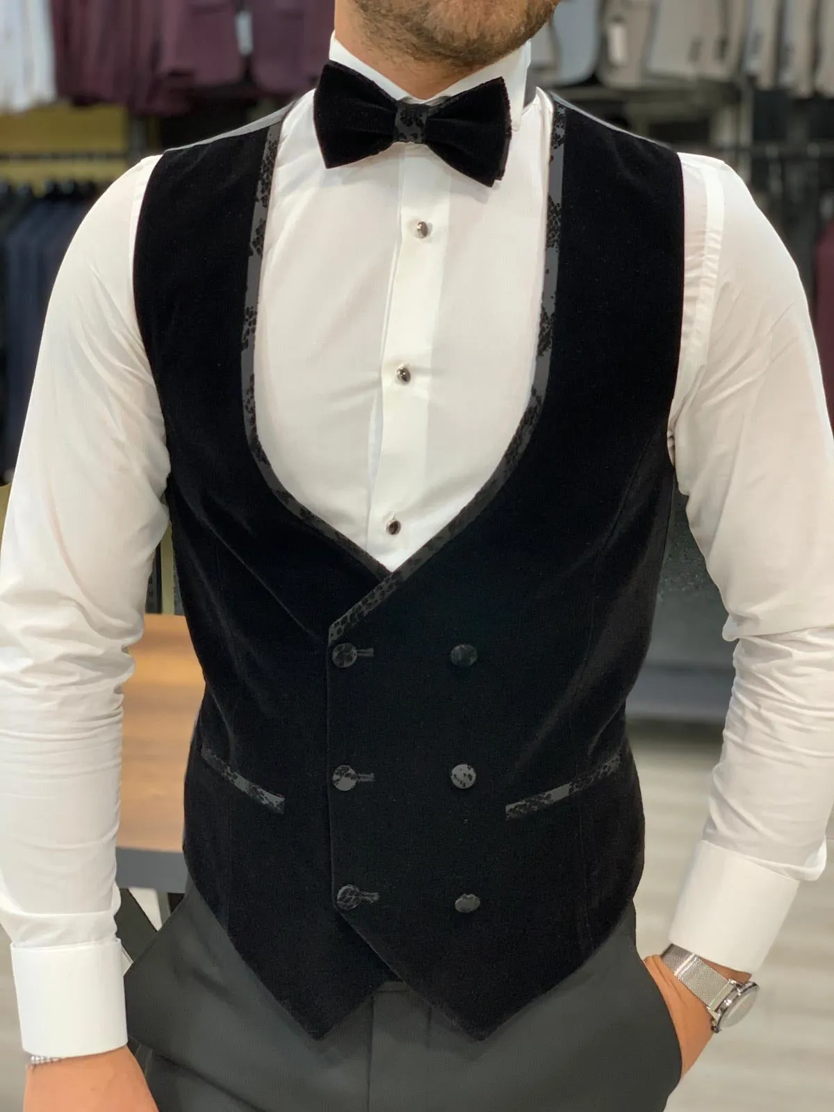 Genova Black Slim Fit Peak Lapel Tuxedo for Elegant Occasions