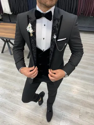 Genova Black Slim Fit Peak Lapel Tuxedo for Elegant Occasions