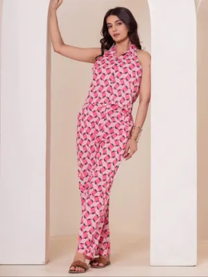 Geometrical Pink Grey Co-Ord Set