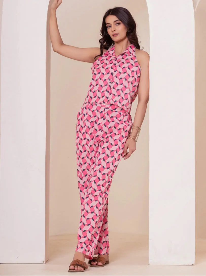Geometrical Pink Grey Co-Ord Set