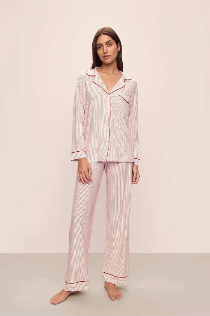 Gisele Printed TENCEL™ Modal Long PJ Set Duo Stripe Haute Red/Haute Red