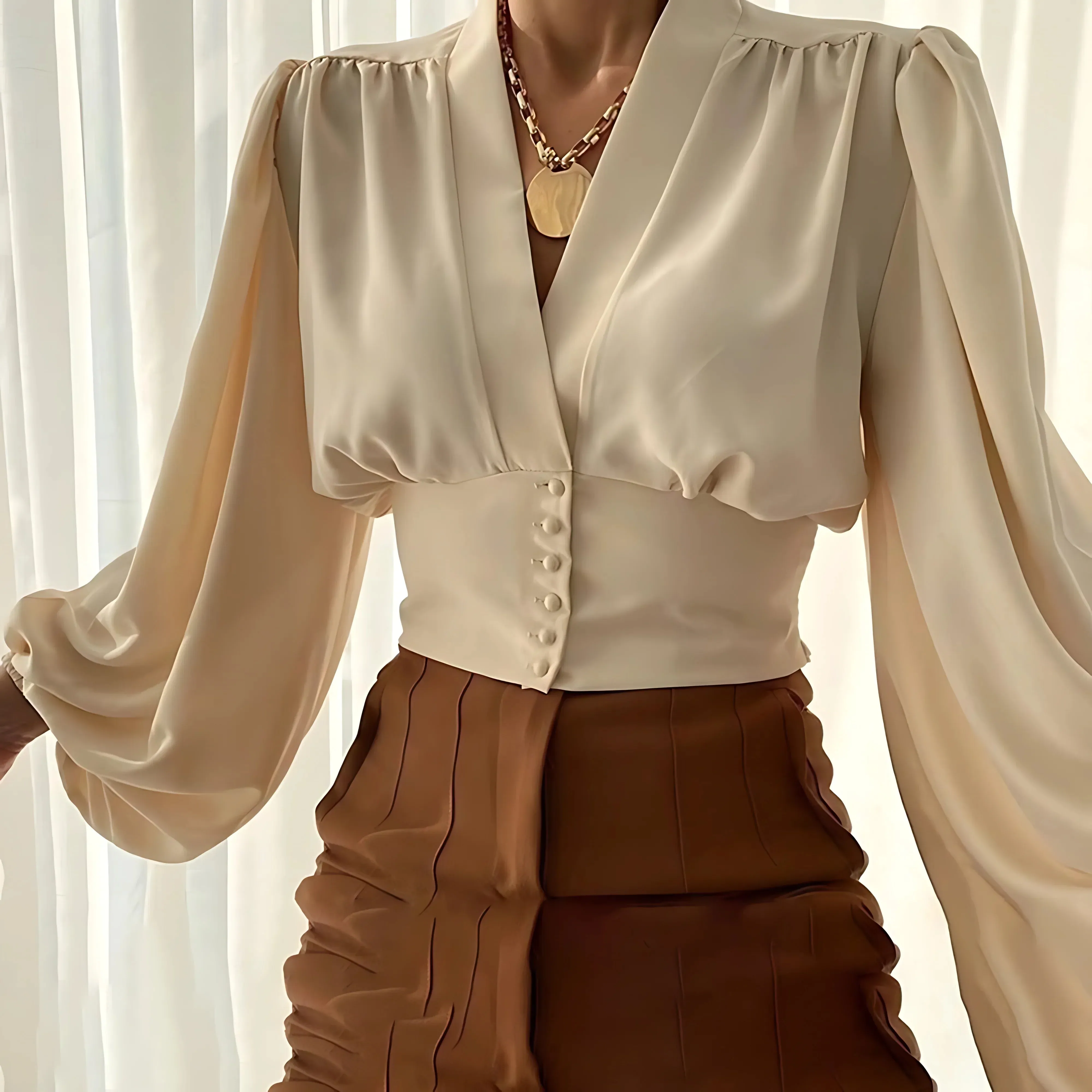 Gloria - Classic Hip Line Blouse for Women
